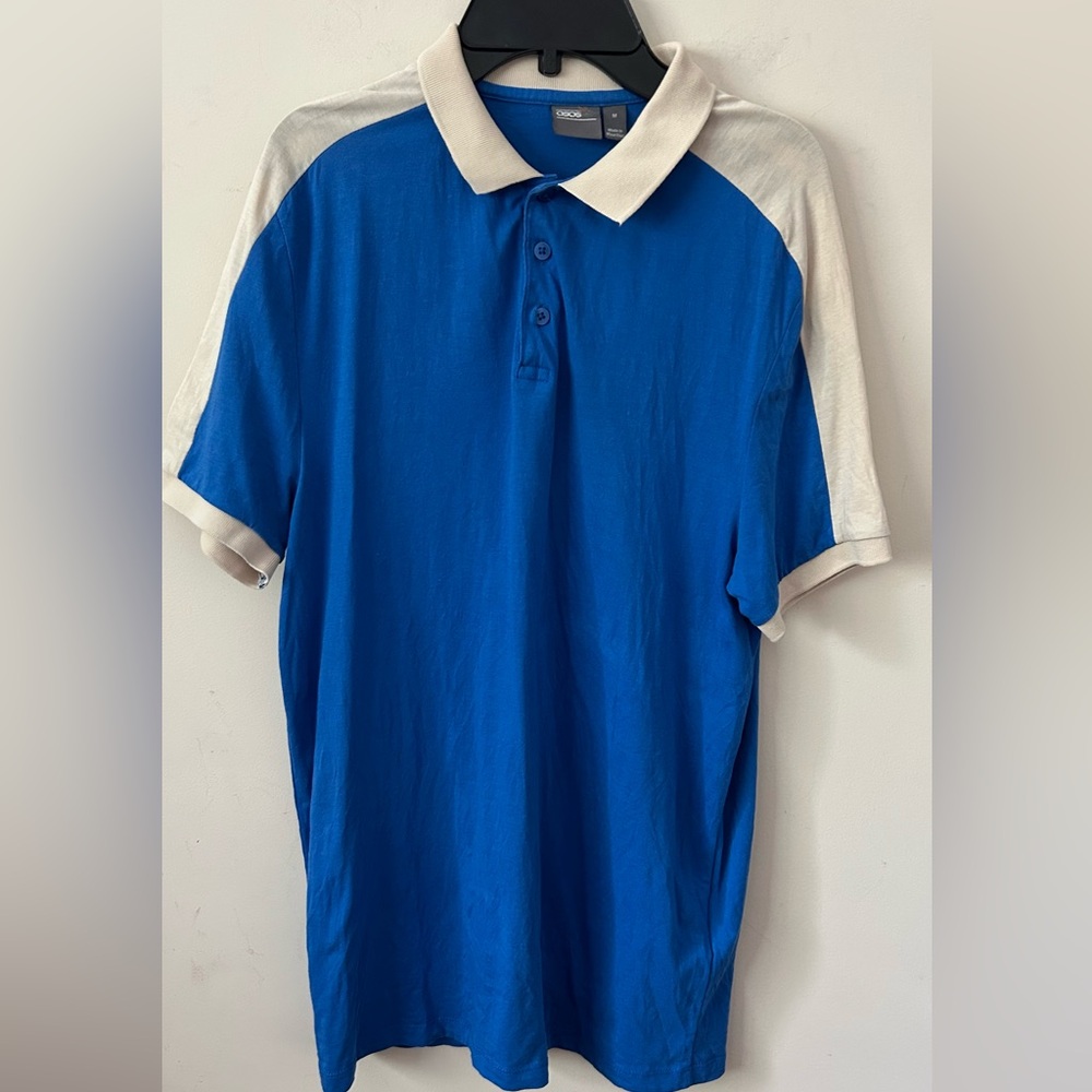 ASOS Design Men’s Polo Shirt Medium Blue Casual 100% Organic‎ Cotton